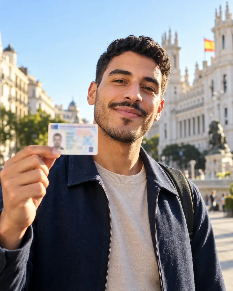 Joven mostrando con alegría su nueva tarjeta de identidad